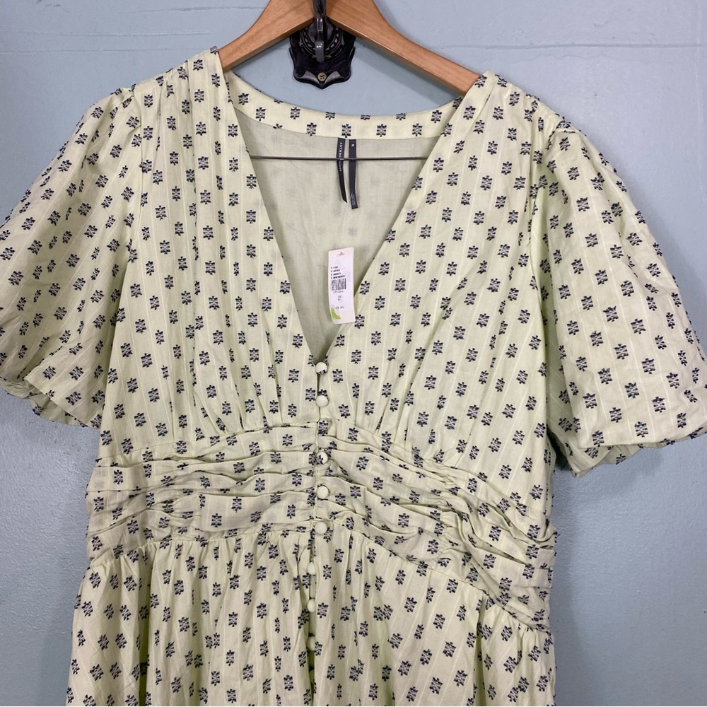 Anthropologie The Katerina Button Front Dress‎ Textured Mint Green XL Midi - Picture 3 of 8